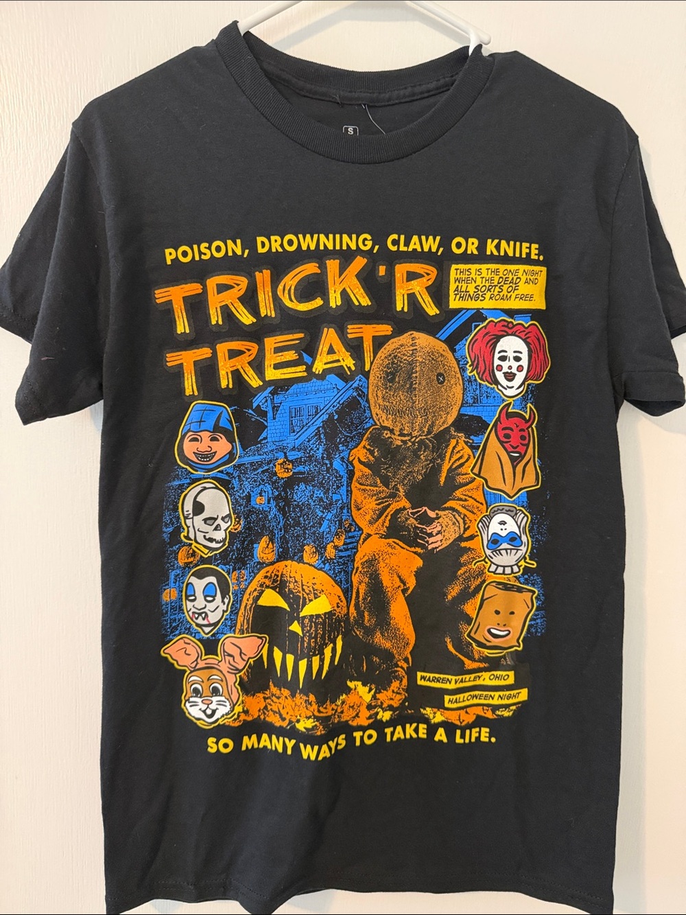 Trick 'R Treat Graphic Halloween Tee - Black with Orange & Blue Print